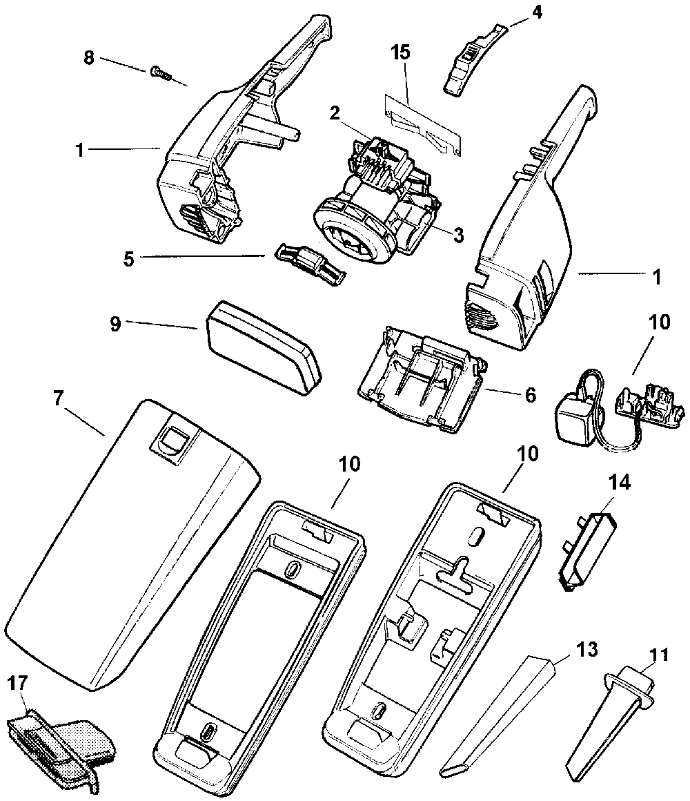 Exploded Diagram A Diagram and Parts List for HV4400-04 Type 1 Black and Decker Hand Vacuum